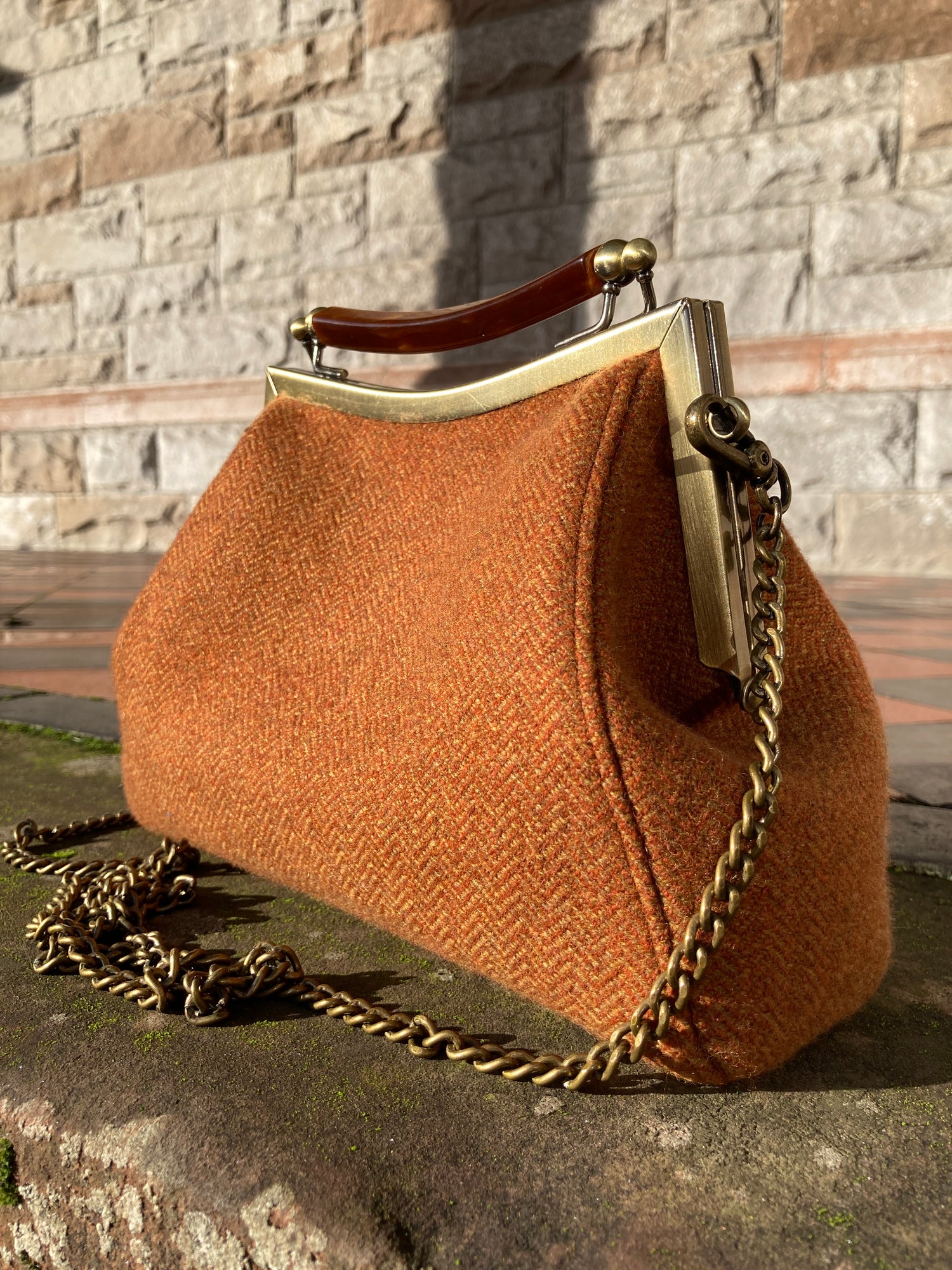 Tortoiseshell pattern Swing Handle | Handwoven Irish Tweed