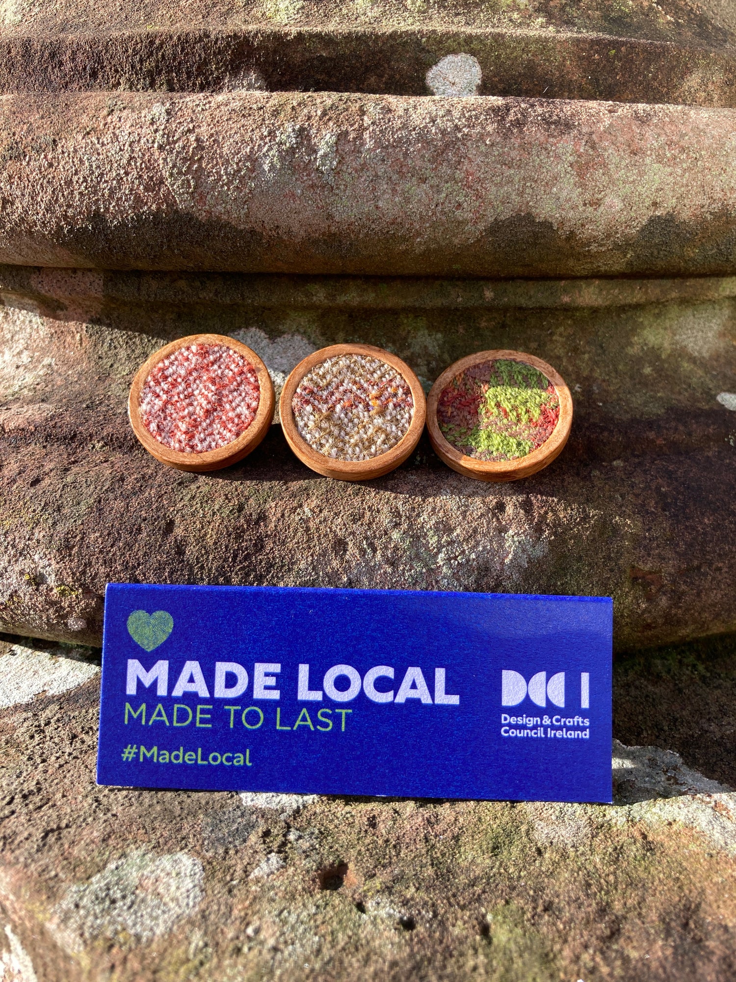 Wooden Brooch | Handwoven Irish Tweed